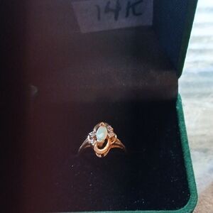 Vintage Opal Ring With Diamonds 2.7g 14K Gold, Size 7